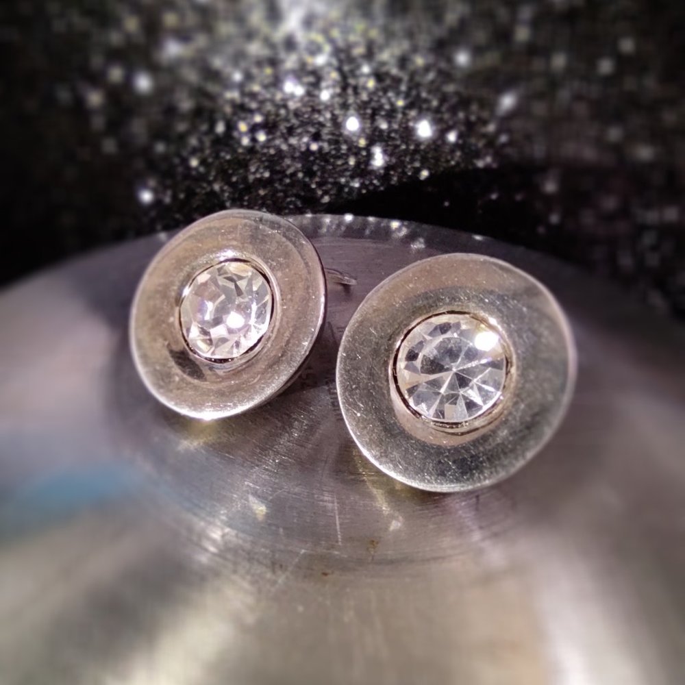 Authentic Givenchy earrings Large clear crystal Round silver tone clips